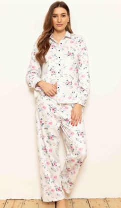 English Rose 100% Cotton Fleece Pyjamas